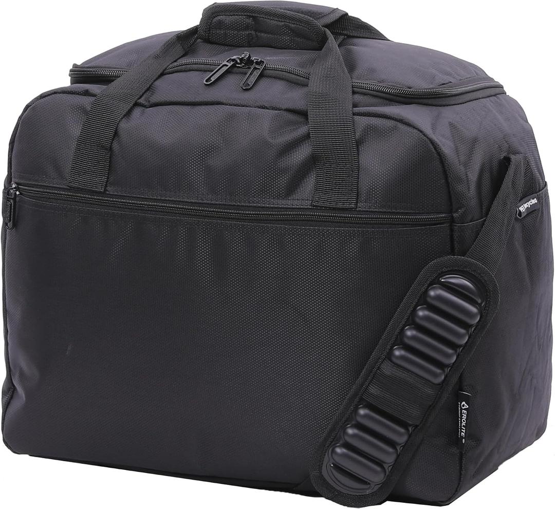 Aerolite AA & Delta Maximum Size Travel Duffel Bag | Lightweight Personal Item Bag 18x14x9 | Foldable Under Seat Cabin Bag | 37L Eco-Friendly Carry-On Duffel bag Black Shoulder Bag