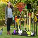 VGMiu Garden Tool Organizer for Garage, Yard Tool Rack, Holds Up to 64 Long-Handled Tools, Black Metal Garden Tools Rack Storage with Hooks for Yard Shed Garage Organization