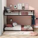Furniture of America Dravenor Modern Metal Twin Over Twin Low Profile Bunk Bed with Reversible Ladder and Twnty-Two Slats, No Box Spring Required, for Kids, Bedroom, Dorm, Black