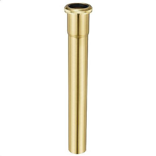 1-1/4 O.D x 12" Brass Slip Joint Extension Tube, Heavy Duty Extension Tube for Bathroom Sink Drain Tailpiece, Brushed Gold