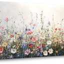 Pastel Wildflower Meadow Canvas Wall Art Colorful Spring Floral Botanical Artwork Soft Nature Canvas Painting Print Gallery Wrapped Decor for Living Room Bedroom Bathroom, 40x20 INCH