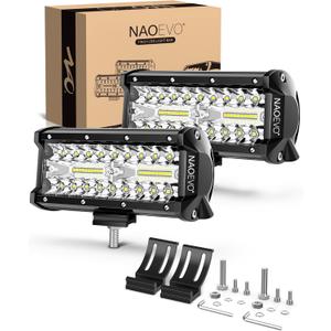 NAOEVO 7 Inch LED Light Bar, 240W 24,000LM LED Pods/Off Road/Fog/Driving Lights with Spot Flood Combo for Truck Boat UTV ATV, 2-Pack (White)