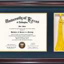 GraduationMall 11x17 Mahogany Diploma Frame with Tassel Holder for 8.5x11 Certificate Document,Real Glass, Navy Blue over Gold Mat