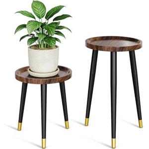 AZADESJET Plant Stand Indoor 1 Pack, Wood Mid Century Indoor Plant Stand, Tall Plant Stands for Flower Pot, Modern Plant Table, Small Side End Table With Raised Design, Walnut, 11.7"x13"