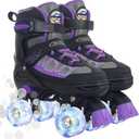 Nattork Roller Skates for Kids Boys Girls, 4 Size Adjustable Rollerskates with Light Up Wheels for Children Beginners for Outdoor Indoor (Large (3-6), Purple)