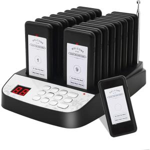Pager Restaurant System 16 Buzzers Vibration Flashing Wireless Calling Guest Social Distancing for Restaurant Food Truck Hospital Clinic Church(Black)