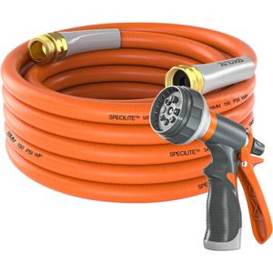 Garden Water Hose 25 ft x 5/8 in Heavy Duty, Flexible and Lightweight, Burst 600 psi, Kink-less Hybrid Rubber Pipe for Backyard, 3/4'' Brass Fittings, Orange