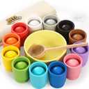 Ball in Cup Montessori Wooden Rainbow Color Sorting Toy for Toddlers - Preschool Color Matching - 12 Balls 40mm