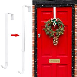 ZMCINER Wreath Hanger for Front Door, Adjustable 15-25 Inch, White Metal, Holds 20 lbs, Christmas & Fall Wreaths, Decorations Hook