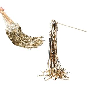 50 Pcs Lighted Fairy Wands with Bells LED Top Glitter Foil Tinsel Streamers Wedding Wand Sticks Party Favors for Bridal Wedding Send Off Ideas Disco Birthday Party Halloween Decors (Champagne)