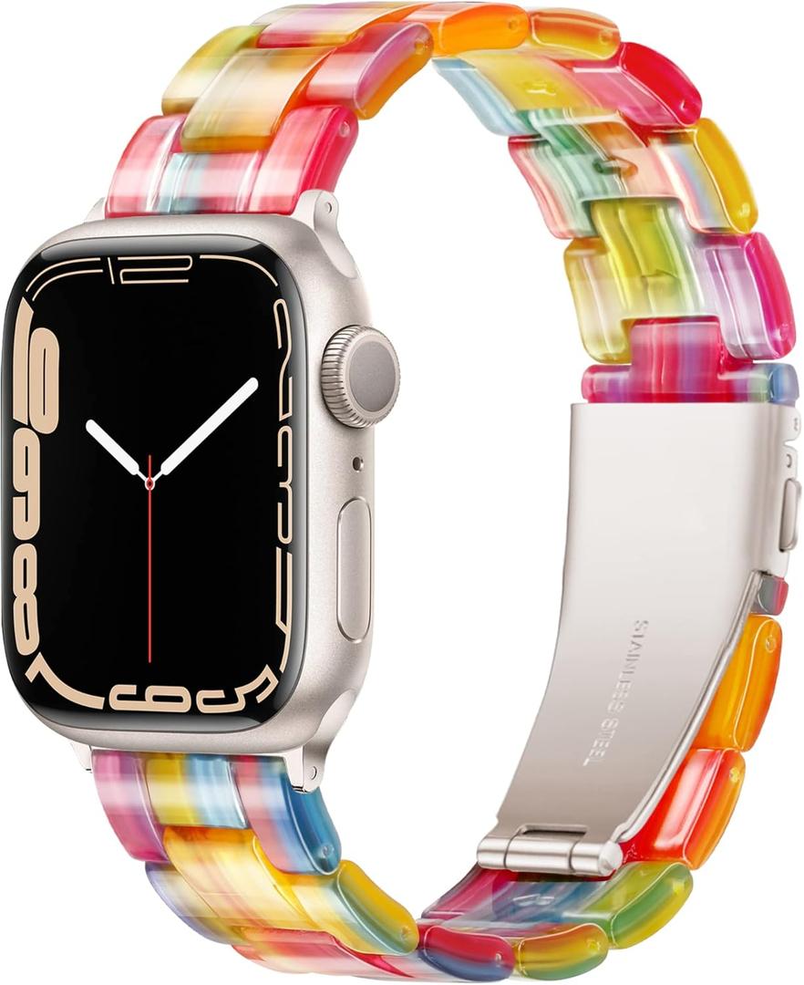 Vamyzji Compatible with Apple Watch Band 41mm 40mm 38mm 42mm 44mm 45mm 46mm 49mm, Light Fashion Resin Tortoise iwatch Band Women for Apple Watch Series 10 Series 9 8 7 6 iWatch SE 5 4 3 2 1, Ultra 2 1