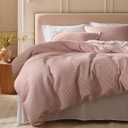 Bedsure Cotton Duvet Cover Queen - 100% Cotton Waffle Weave Pink Duvet Cover Queen Size, GentleSoft and Breathable Bedding Set for All Season, 3 Pieces, 90"x90"