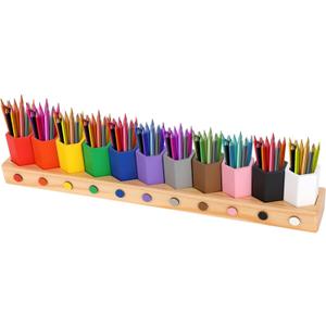 Wooden Multi-Colored Pencil Holder, Movable Montessori Crayon Organizer Pen Holder Pencil Cups Desk Storage Organizer for Kids Classroom Office Home Desk School Supply