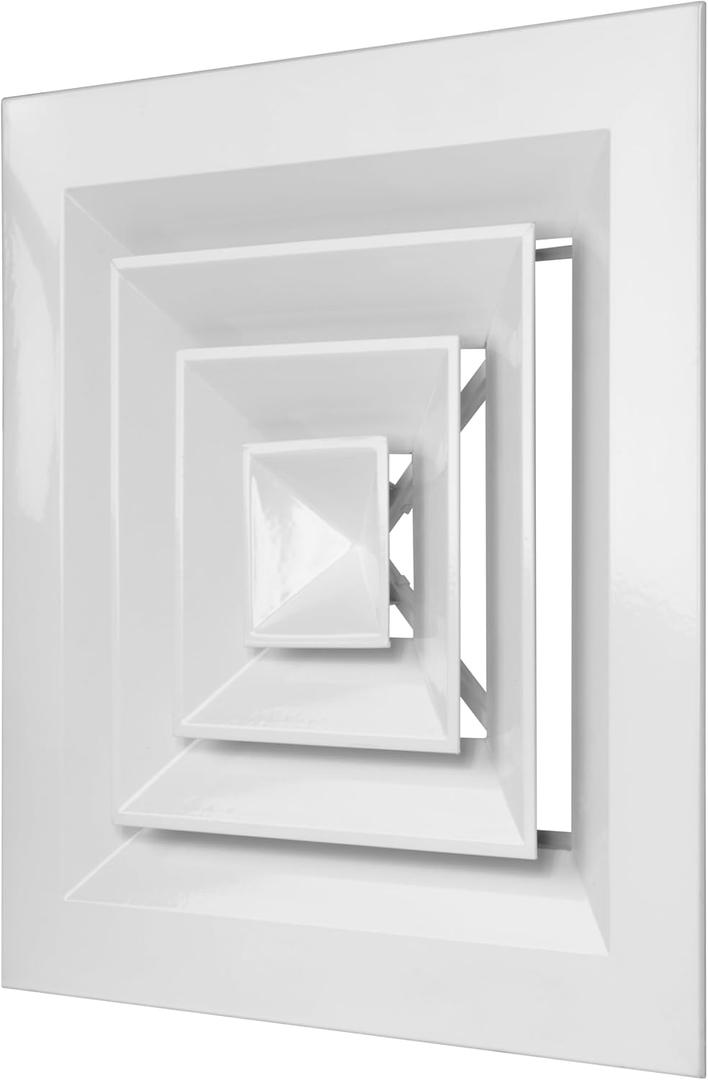 Vent Systems 9 x 9 Inch (Neck Size) Square Ceiling Diffuser - Aluminum Air Vent Cover for Drop Ceiling - Air Deflector for Ceiling Vent, HVAC Air Supply, 4-Way Airflow - Fits Plenum Ceiling Box & AC