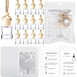 Boao 300 Sets Empty Car Air Diffuser Bottles with Card and Bag, Cylinder
