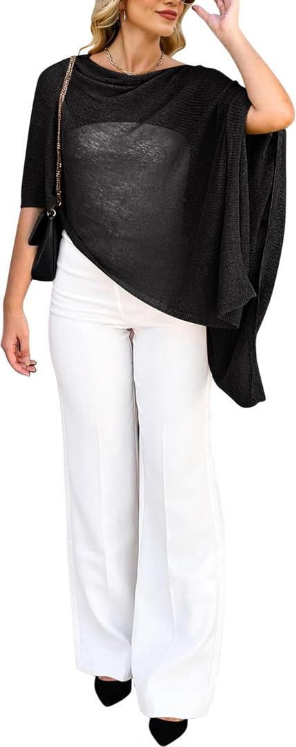 Bsubseach Shrug Sheer Poncho Shawl Crochet Swimsuit Cover Up Off the Shoulder Tops for Women Caribbean Vacation Outfits (Small, Black)