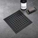 6 Inch Square Shower Drain with Flange,Matte BlackQuadrato Pattern Grate Removable,Food-Grade SUS 304 Stainless Steelwith Hair Strainer