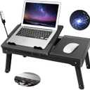 Moclever Laptop Bed Stand – Adjustable Laptop Table with Cooling Fan, Foldable Laptop Desk with USB Hub, LED Light & Storage – Multi-Functional Computer Tray for Bed, Sofa, Home, and Office