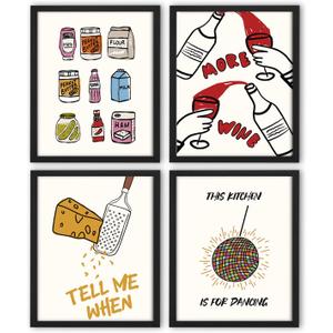 NaZaUK Cute Funny Kitchen Wall Art Set of 4, Fashion Breakfast Food Avocado Toast Canvas Prints Poster, Vintage Simple Watercolor Picture for Dining Room Kids Room Wall Decor 8x10 Unframed