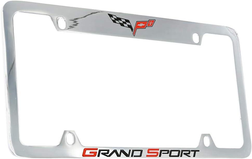 Chevrolet Corvette C6 Grand Sport Metal License Plate Frame Holder (Chrome & Logo Top)