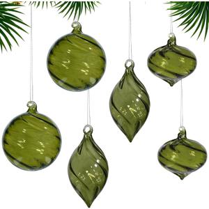 6 PCS Glass Christmas Ball Ornaments, Hand Blown Ornaments Hanging Balls,Glass Xmas Tree Home Wedding Birthday Party Holiday Decorative Set (Green)