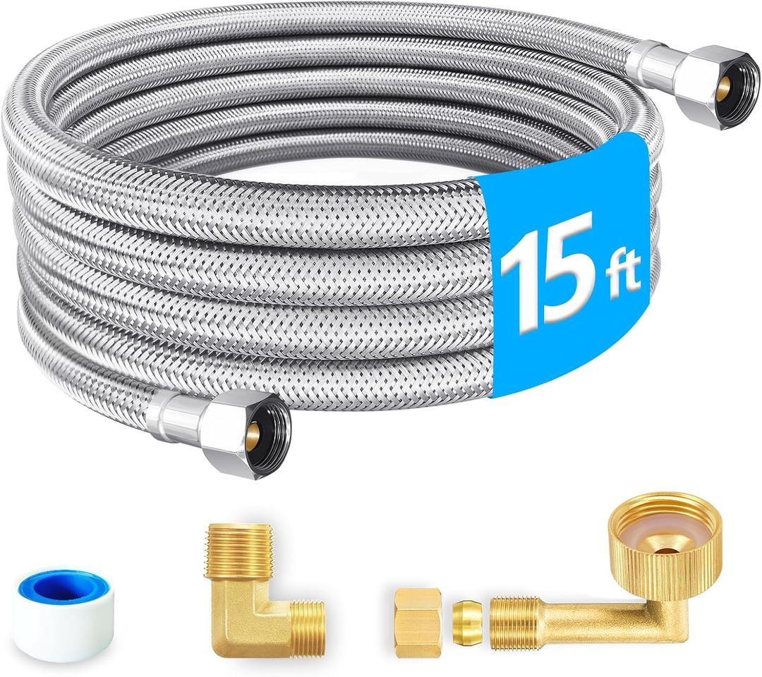 Dishwasher Installation Kit - 15 FT Premium Stainless Steel Braided Dishwasher Hose kit,Food Grade PEX Inner Tube Dishwasher Water Supply Line with 3/8"x3/8"MIP Elbow,3/8"x 3/4" FHT Elbow Dishwasher Installation Kit - 15 FT Premium Stainless Steel Braided Dishwasher Hose kit,Food Grade PEX Inner Tube Dishwasher Water Supply Line with 3/8"x3/8"MIP Elbow,3/8"x 3/4" FHT Elbow