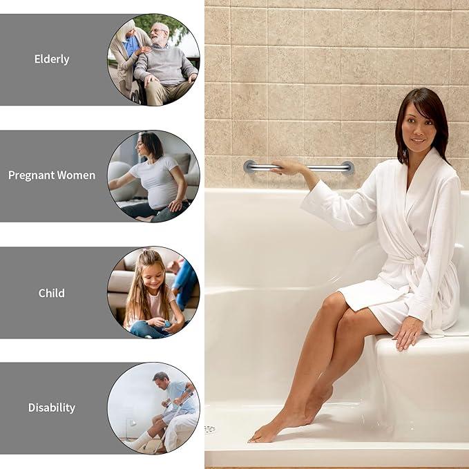 16 Inch Shower Grab Bar Satin Brushed Nickel, ZUEXT Stainless Steel Safety Grab Bar Handle, Bathroom Balance Bar, Safety Hand Rail Support  Handicap, Elderly, Injury, Senior Assist Bath Handle