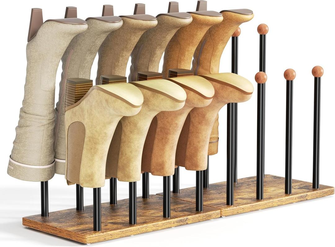 pickpiff Cedar Ball End Boot Rack 8-Pair Shoe Organizer Free standing Metal Holder with Wood Base (Black)