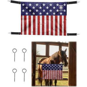Harrison Howard Horse Stall Guard with Adjustable Straps and Sturdy Spring Hooks Included Aisle Guard Stall Guard for Horses,US Flag