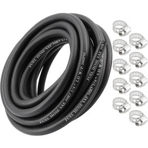 1/4 Inch 25Ft Fuel Line Hose Push Lock NBR Rubber SAE 30R7 300PSI with 10Pcs Clamps Used in Automobile Engines Fuel Systems