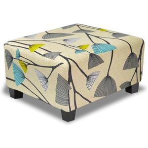 Ottoman Cover Square Slipcovers Printed,Stretch Footrest Stool Cover for Ottoman Square,Soft Foot Stool Cover Protector with Nonslip Elastic Bottom (Medium,Flower D) (M Length&Width:28-37",Height:14-20")
