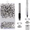 100 Sets of Grommets 10 mm Metal Grommets Kit with Eyelets with Storage Box 2/5 Inch for Repair Canvas Clothing Tarpaulin Tent Silver