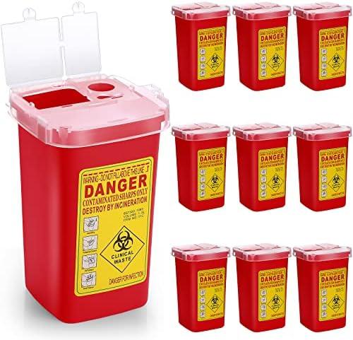 Sharps Containers for Home Use, 1 Quart Portable Small Needle Disposal Sharps Container Home Travel, with Locking Lid for Biohazard Syringes, Safe Needle Box Disposal, 6" x 4" x 3"(9;Pcs)