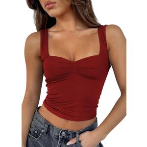 Women's Crop Tank Tops Y2k Summer Cute Sexy Backless Sweetheart Neckline Trendy Going Out Camisole Basic Shirts 2024 (Small, 01 Burgundy)