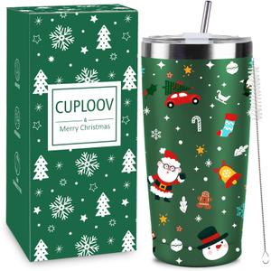Christmas Gifts for Women 2025, 20 oz Green Stainless Steel Christmas Coffee Tumblers with Lid and Straw, Insulated Coffee Travel Mug, Best Xmas Themed Gifts for Women Men Girls Teachers Coworkers