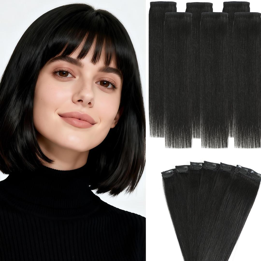 Clip in Hair Extensions Real Human Hair, 10 Inch Short Invisible Remy Human hair Clip in Extensions for Women Seamless Straight 6 Pcs Per Set with Double Weft (Natural Black, 10 Inch)