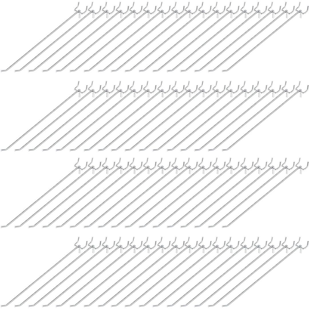 Shimeyao 100 Pcs Peg Board Shelving Hooks Stainless Steel Hanging Board Pegs Wall Display Hooks Bulk for 1/8 1/4 Garage Storage Organizer Accessories(12 Inch,Silver)
