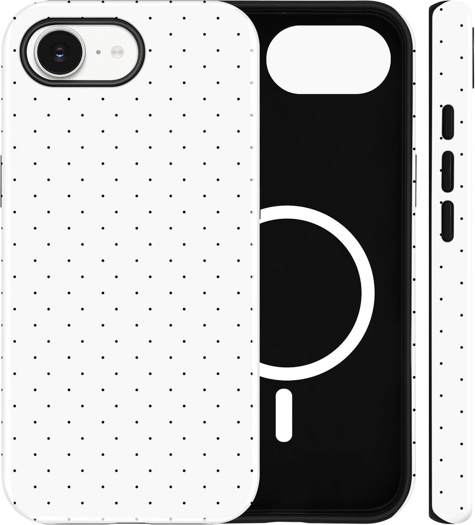 Jusy Compatible with MagSafe Polka Dot Case for iPhone 16e/17e, Cute Aesthetic Polka Dots Magnetic Phone Case, Soft TPU and Hard PC Protective Phone Cover for Women Girls (Matte) - White