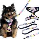 Juicy Couture Colorful Camo Dog Harness and Leash Set  Adjustable Puppy Harness with Puppy Leash & Mesh Padding Dog Harness, Medium