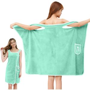 Bath Towel Wrap, Adjustable Shower Spa Towel with Pocket Bow Tie, Quick Dry Soft Lightweight Bath Skirt Wearable Robe for Women(Green) (5331in for 40-75kg)