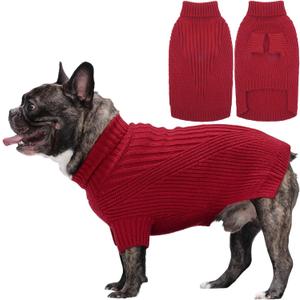Lelepet Dog Sweater Turtleneck Pet Knitwear Pullover Dog Sweater for Small Dogs Cats Warm Doggy Sweatshirt Outfit for Fall Winter Cozy Pet Clothes for Indoor & Outdoor Walking, Chihuahua, Pomeranian (XS, Red)