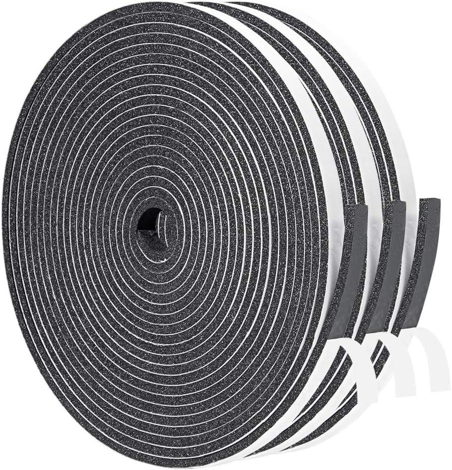 Yotache Weather Stripping Door Seal Strip 1/4" x1/8", New Adhesive Foam Insulation Seal Tape for Door Jamb Frame, Windows, 3 Rolls x 16.5ft, Total 50ft Long