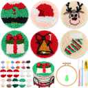 Yaomiao 6 Pcs Christmas Punch Needle Coaster Kit Punch Needle Embroidery Kits Craft Supplies with Patterns Yarns Tools Adhesive Felt Embroidery Hoop Instruction Holder for Adult DIY