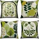 PICKFORU Green Boho Throw Pillow Covers Set of 4, 18x18 Inch Abstract Geometric Art Throw Pillow Case Bohemian Modern Art Cushion Case for Home Decorative Sofa Couch Bedroom Living Room