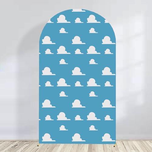 Arch Backdrop Cover Blue Sky White Clouds Background Boy Story Cartoon Hero Newborn Toy Theme Party Decoration Baby Shower Kids Birthday Decor Props (7.2FT)
