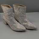 YAYONE Rhinestone Zipper Sparkly Ankle Boots - Glitter Pointed Toe Fashion Comfortable Shoes, Pull on Chunky Heel Western Boots (Size 9, Silver)