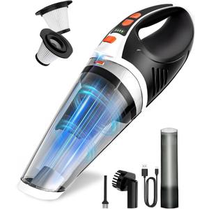 BRL Handheld Vacuum Cordless, Car Vacuum Cleaner with Powerful Suction, 2 Modes Mini Hand Vacuum, Dry & Wet, LED Light, Portable Vacuum for Car Pet Hair, Home, Office, Keyboards Black Orange