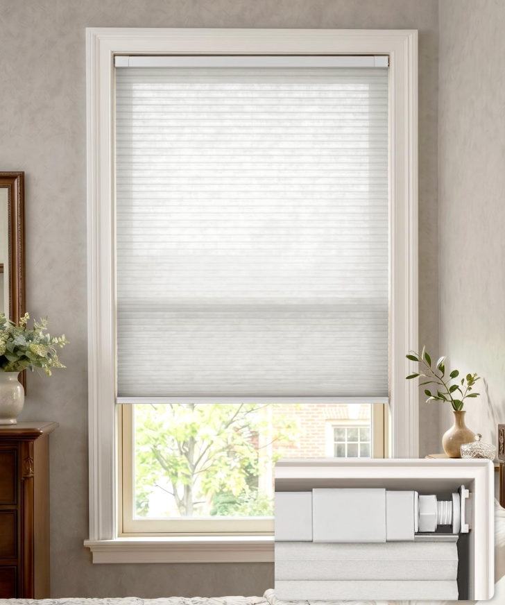 LazBlinds No Drill Light Filtering Cellular Shades, 20" W x 48" H, White