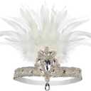 Roaring Art Deco 1920s Flapper Feather Headpiece Roaring 20s Great Gatsby Headband for Women 1920s Headwear (5877white)
