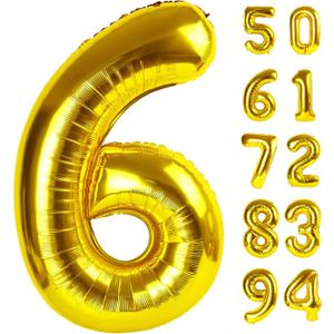 Gold 6 Balloon, Number Balloon 40 Inch, Gold and Black Party Supplies 6th Balloons for Birthday, 6 Birthday Balloon, Number 6 Balloon